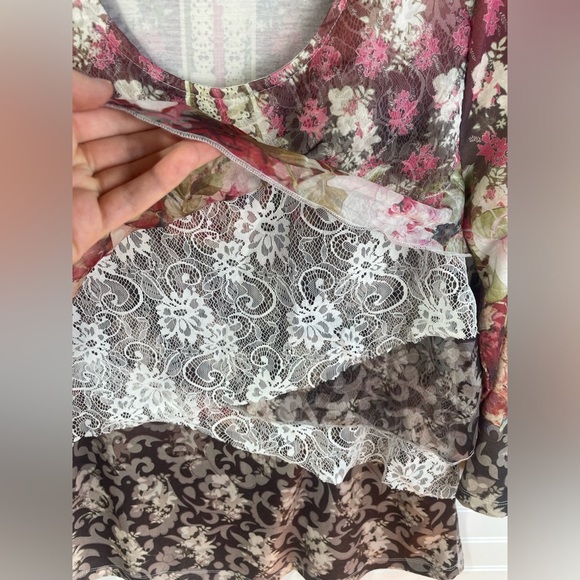 Oneworld Mixed Floral Print Lace Long Sleeve Scoop Neck Top Medium Women’s EUC - Picture 5 of 10